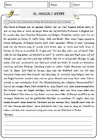 Vorschau - Arbeitsblätter - Al-Ghazali Werke Religion Arbeitsblätter mit Fragen + Lösungen Lesetext - Seite 1