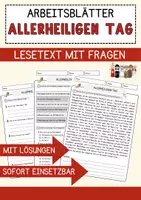Vorschau - Arbeitsblätter - Allerheiligen Tag Religion Arbeitsblätter mit Fragen + Lösungen Lesetext - Deckblatt