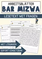 Vorschau - Arbeitsblätter - Bar Mizwa Religion Arbeitsblätter mit Fragen + Lösungen Lesetext - Deckblatt