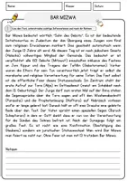Vorschau - Arbeitsblätter - Bar Mizwa Religion Arbeitsblätter mit Fragen + Lösungen Lesetext - Seite 1