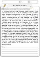 Vorschau - Arbeitsblätter - Eucharistie Feier Religion Arbeitsblätter mit Fragen + Lösungen Lesetext - Seite 1