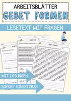 Vorschau - Arbeitsblätter - Gebet Formen Religion Arbeitsblätter mit Fragen + Lösungen Lesetext - Deckblatt