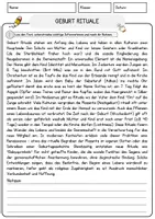 Vorschau - Arbeitsblätter - Geburt Rituale Religion Arbeitsblätter mit Fragen + Lösungen Lesetext - Seite 1