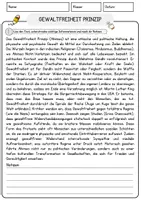 Vorschau - Arbeitsblätter - Gewaltfreiheit Prinzip Religion Arbeitsblätter mit Fragen + Lösungen Lesetext - Seite 1