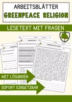 Vorschau - Arbeitsblätter - Greenpeace Religion Religion Arbeitsblätter mit Fragen + Lösungen Lesetext - Deckblatt