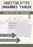 Vorschau - Arbeitsblätter - Johannes Tauler Religion Arbeitsblätter mit Fragen + Lösungen Lesetext - Deckblatt