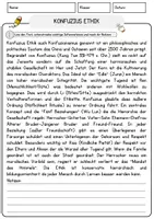 Vorschau - Arbeitsblätter - Konfuzius Ethik Religion Arbeitsblätter mit Fragen + Lösungen Lesetext - Seite 1