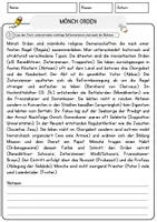 Vorschau - Arbeitsblätter - Mönch Orden Religion Arbeitsblätter mit Fragen + Lösungen Lesetext - Seite 1