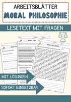 Vorschau - Arbeitsblätter - Moral Philosophie Religion Arbeitsblätter mit Fragen + Lösungen Lesetext - Deckblatt