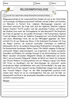 Vorschau - Arbeitsblätter - Religionspsychologie Religion Arbeitsblätter mit Fragen + Lösungen Lesetext - Seite 1