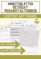 Vorschau - Arbeitsblätter - Retreat Veranstaltungen Religion Arbeitsblätter mit Fragen + Lösungen Lesetext - Deckblatt