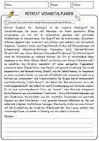 Vorschau - Arbeitsblätter - Retreat Veranstaltungen Religion Arbeitsblätter mit Fragen + Lösungen Lesetext - Seite 1