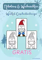 Vorschau - Mal- und Bastelvorlagen - Geschenkanhänger Nikolaus & Weihnachten: Wichtel (Kostenloses Freebie) bunt und schwarz-weiß - Deckblatt