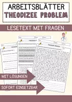Vorschau - Arbeitsblätter - Theodizee Problem Religion Arbeitsblätter mit Fragen + Lösungen Lesetext - Deckblatt