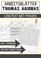Vorschau - Arbeitsblätter - Thomas Aquinas Religion Arbeitsblätter mit Fragen + Lösungen Lesetext - Deckblatt