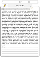 Vorschau - Arbeitsblätter - Tod Rituale Religion Arbeitsblätter mit Fragen + Lösungen Lesetext - Seite 1