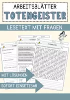 Vorschau - Arbeitsblätter - Totengeister Religion Arbeitsblätter mit Fragen + Lösungen Lesetext - Deckblatt