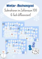 Vorschau - Spiele - Rechenspiel Winter Subtraktion ZR 100 6-fach differenziert! - Deckblatt