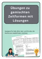 Vorschau - Arbeitsblätter - Arbeitsblatt: Gemischte Übungen Zeitformen mit Lösungen - Deckblatt