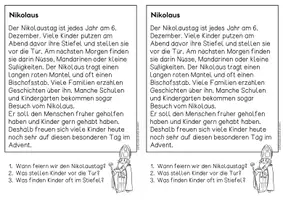 Vorschau - Arbeitsblätter - Heiliger Nikolaus - Sachtexte für Hefteinträge, 3x differenziert | Leseverständnis Klasse 1 & 2 - Seite 1