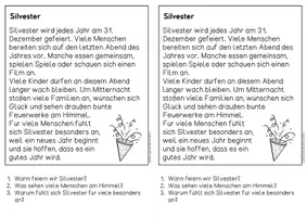Vorschau - Arbeitsblätter - Silvester - Sachtexte für Hefteinträge, 3x differenziert | Leseverständnis Klasse 1 & 2 - Seite 1