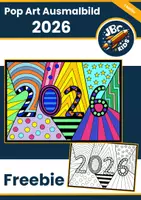 Vorschau - Mal- und Bastelvorlagen - Pop Art Ausmalbild: 2026 Silvester Neujahr Jahreswechsel - Deckblatt