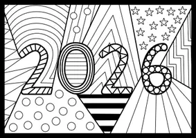 Vorschau - Mal- und Bastelvorlagen - Pop Art Ausmalbild: 2026 Silvester Neujahr Jahreswechsel - Seite 2