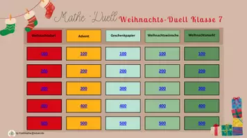 Vorschau - Arbeitsblätter - Mathe-Duell Weihnachten (Klasse 7) – Quiz & Spiel | Mit Lösungen | Das festliche Zahlen-Duell - Seite 1