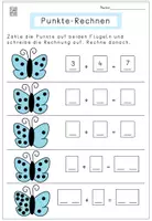 Vorschau - Arbeitsblätter - Addieren mit Punktebildern (Schmetterling) | Differenziert + Selbstkontrolle - Seite 1