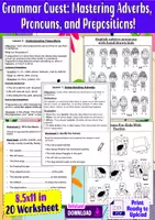 Aperçu - Feuilles d'exercices - Grammar Quest: Mastering Adverbs, Pronouns, and Prepositions! - Page de couverture