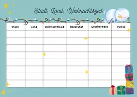 Vorschau - Spiele - Arbeitsblatt A4 Stadt Land Fluss Spiel Feiertage - Seite 1