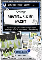 Vorschau - Arbeitsblätter - Collage: Winterwald bei Nacht - Kunst Klasse 1 bis 4 - Deckblatt