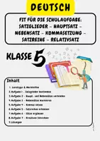 Vorschau - Arbeitsblätter - Fit für die Schulaufgabe: Satzglieder – Hauptsatz – Nebensatz – Kommasetzung – Satzreihe – Relativsatz, Klasse 5 - Deckblatt