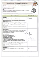 Vorschau - Stundenentwürfe - Verlaufsplan Einstieg Kohlenhydrate - Seite 1