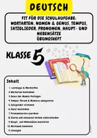 Vorschau - Arbeitsblätter - Fit für die Schulaufgabe: Satzglieder, Haupt- und Nebensätze, Wortarten, Pronomen, Nomen, Genus, Tempus Klasse 5 - Deckblatt