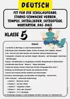 Vorschau - Arbeitsblätter - Fit für die Schulaufgabe: starke/schwache Verben, tempus, satzglieder, satzgefüge, Wortarten, das-dass Übungsheft Klasse 5 - Deckblatt