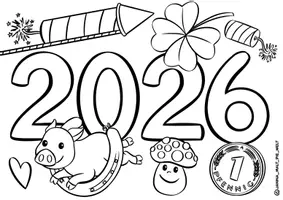 Vorschau - Spiele - Ausmalbilder "Gutes neues Jahr 2026" / Silvester / Feriengruss - Seite 2