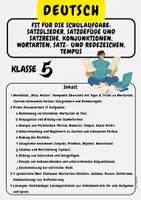 Vorschau - Arbeitsblätter - Fit für die Schulaufgabe: Satzglieder, Satzgefüge und Satzreihe, Konjunktionen, Wortarten, Satz- und Redezeichen, Tempus Klasse 5 - Deckblatt