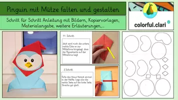 Vorschau - Mal- und Bastelvorlagen - Pinguin mit Mütze falten und gestalten - Deckblatt