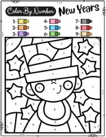 Vorschau - Arbeitsblätter - NEW YEARS Color By Number Worksheets | Numbers 1-8 Practice (January Math) - Seite 1