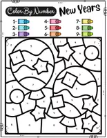 Vorschau - Arbeitsblätter - NEW YEARS Color By Number Worksheets | Numbers 1-8 Practice (January Math) - Seite 2