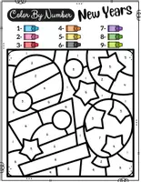 Vorschau - Arbeitsblätter - NEW YEARS Color By Number Worksheets | Numbers 1-8 Practice (January Math) - Seite 3