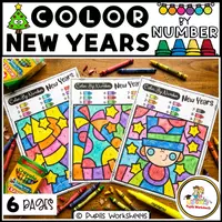 Vorschau - Arbeitsblätter - NEW YEARS Color By Number Worksheets | Numbers 1-8 Practice (January Math) - Deckblatt