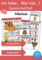 Vorschau - Mal- und Bastelvorlagen - Ich habe wer hat? (Nikolaus) 1. Klasse Deutsch / DaZ/DaF - Wortschatz Förderung • Hörverstehen • Leseverstehen (Gruppenspiel) - Deckblatt
