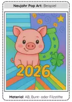 Vorschau - Arbeitsblätter - Kunst 2 & 3 Neujahr 2026 Pop Art Silvester Glücksbringer - Seite 1