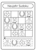 Vorschau - Arbeitsblätter - Sudoku Neujahr Glücksbringer Klasse 1 & 2 Silvester 2026 - Seite 1