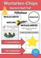 Vorschau - Mal- und Bastelvorlagen - Wortarten Chips Nikolaus - DaZ/DaF / Deutsch (Nomen • Verben • Adjektive) - Deckblatt