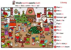 Vorschau - Spiele - Suchbild zur visuellen Wahrnehmung, Sprachförderung und Leseförderung Vorschule, 1. Klasse, DaZ (Weihnachten Wimmelbild) - Seite 2