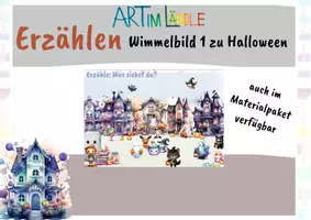 Vorschau - Poster - Wimmelbild Halloween – Sprachförderung, Erzählen & Beschreiben - Deckblatt