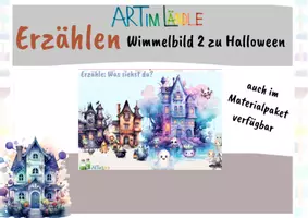 Vorschau - Poster - Wimmelbild zum Erzählen – Halloween | Deutschunterricht Grundschule - Deckblatt